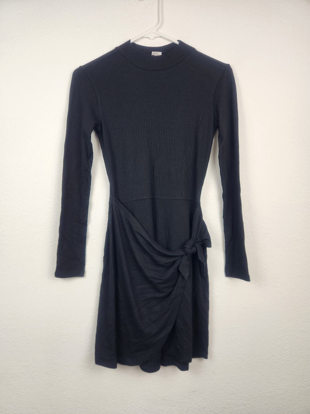 L*Space Corinne Dress Black Long Sleeve Size Small Ribbed Bow Accent NWT